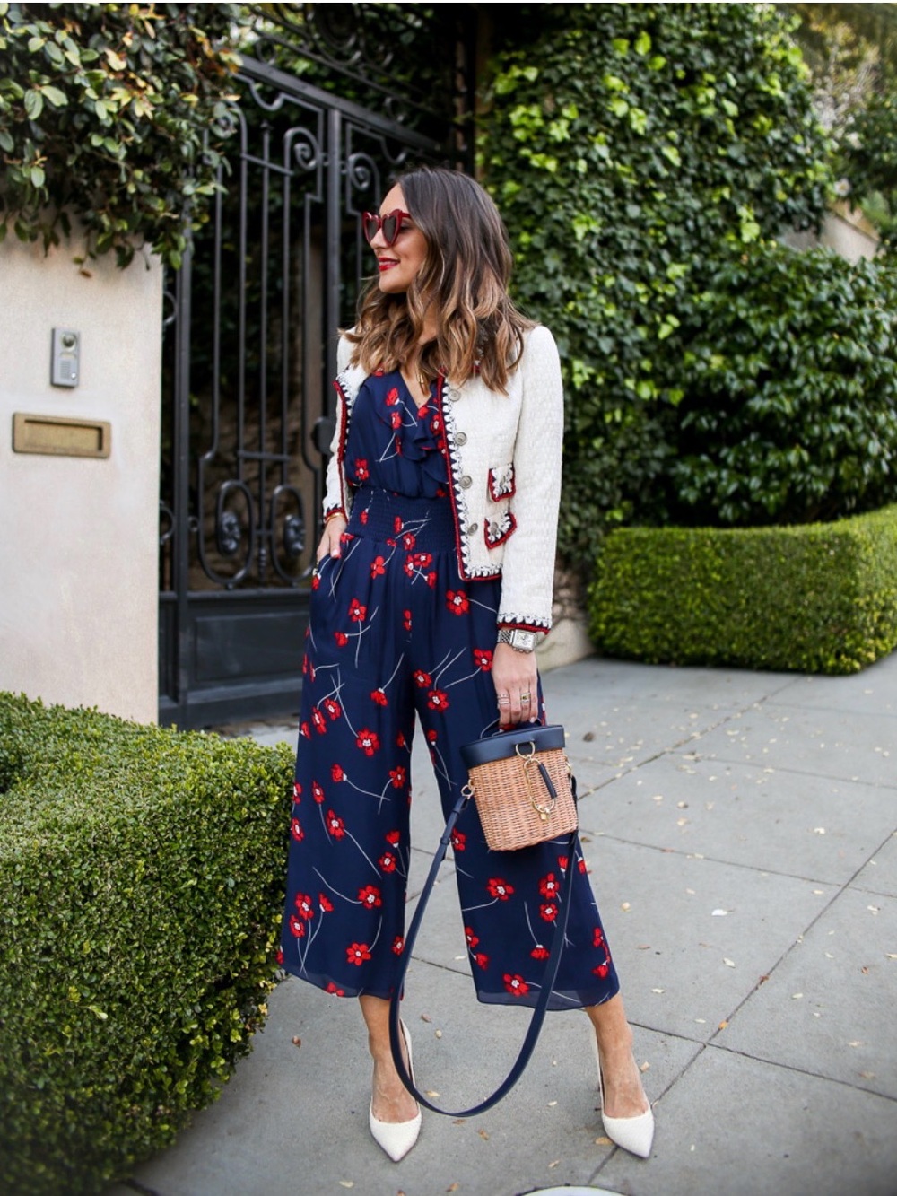 Parker Navy Floral Wide-Leg Jumpsuit with Red Blossoms